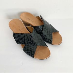 Vionic Black and Tan Wedge Sandals